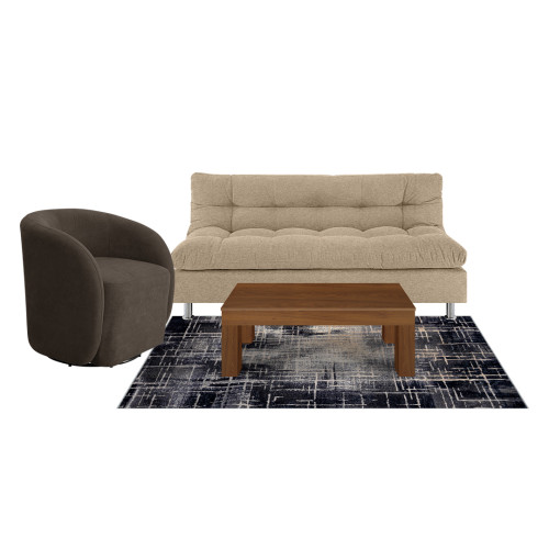 Combo Sofá Cama Comfort + Poltrona Mónaco + Mesa de Centro Italia + Tapete Deco Mediano