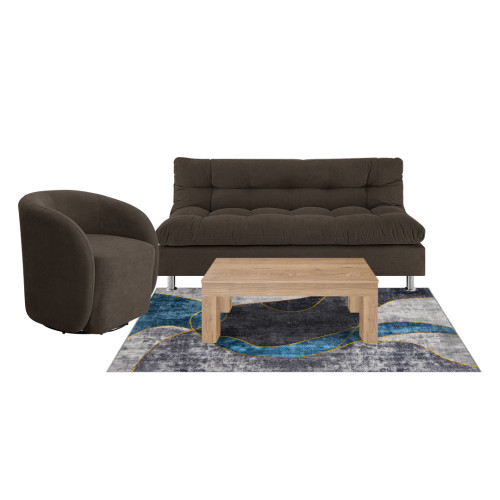 Combo Sofá Cama Comfort + Poltrona Mónaco + Mesa de Centro Italia + Tapete Deco Mediano