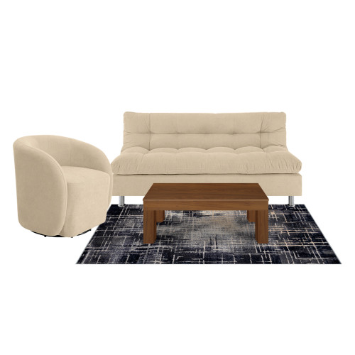 Combo Sofá Cama Comfort + Poltrona Mónaco + Mesa de Centro Italia + Tapete Deco Mediano