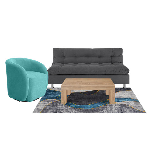 Combo Sofá Cama Comfort + Poltrona Mónaco + Mesa de Centro Italia + Tapete Deco Mediano