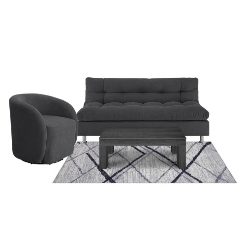 Combo Sofá Cama Comfort + Poltrona Mónaco + Mesa de Centro Italia + Tapete Deco Mediano